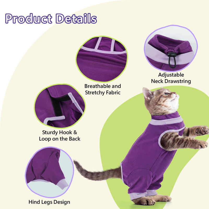 BRKURLEG Cat Recovery Suit with Hind Legs, Breathable Post Spay Onesie for Female Cats & Kittens, Anti-Licking Abdominal & Hind Leg Wound Protector, Cone Alternative, Purple XL X-Large