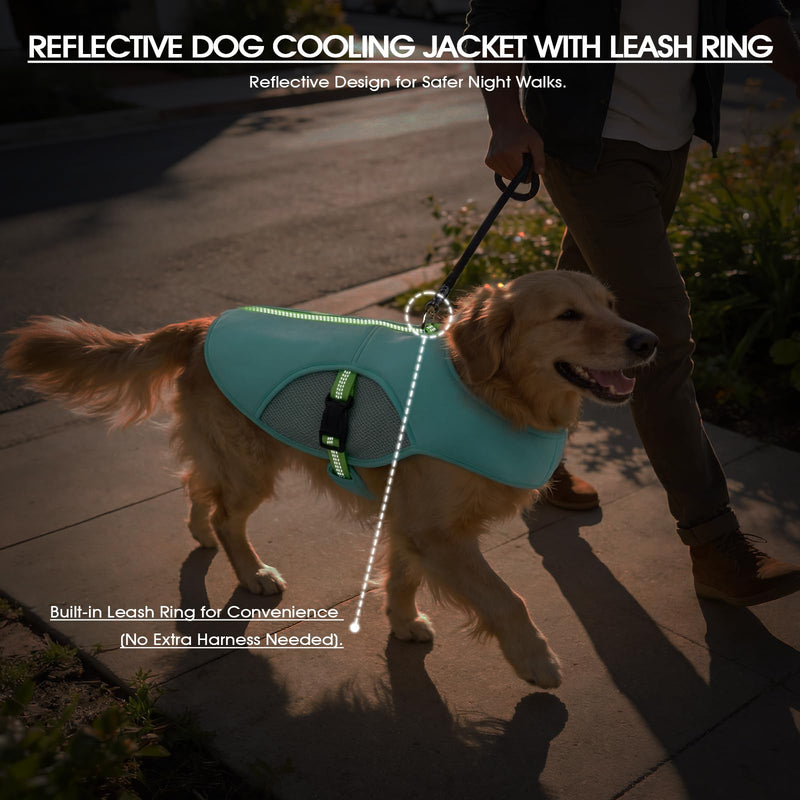 IECOii Cooling Large Dog Vest for Outdoor Adventures, Lightweight Breathable Summer Shirt with Leash Ring, Reflective Pet Cooling Harness for Hiking, Walking, Beach, Turquoise, Size 2XL XX-Large - PawsPlanet Australia