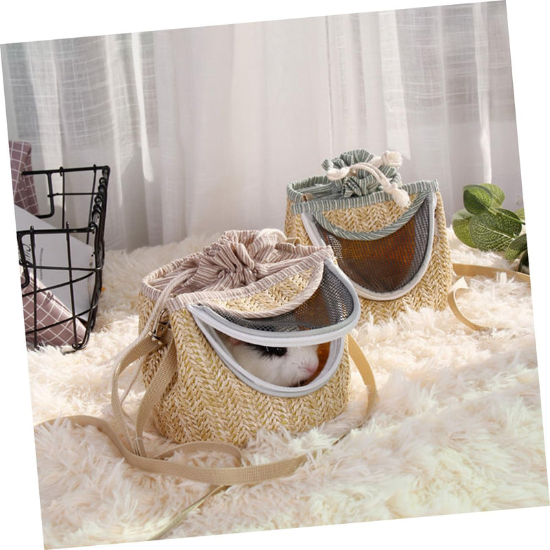 Pets Go Out Backpack for Small Animals Breathable Hamster Carrier with Ventilated Gauze Stylish Straw-Woven Design for Comfortable Travel and Outdoor Adventures - PawsPlanet Australia