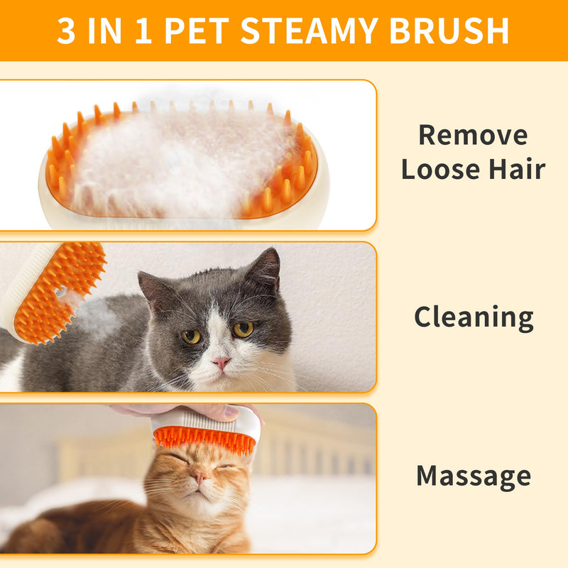 Cat Steam Brush - 3 in 1 Spray Cat Brush for Shedding, USB Rechargeable Pet Hair Removal Brush, Cat Brush for Cats, Cat Grooming Brush, Pet Comb for Kittens and Puppies, Massage and Remove Loose Hair - PawsPlanet Australia