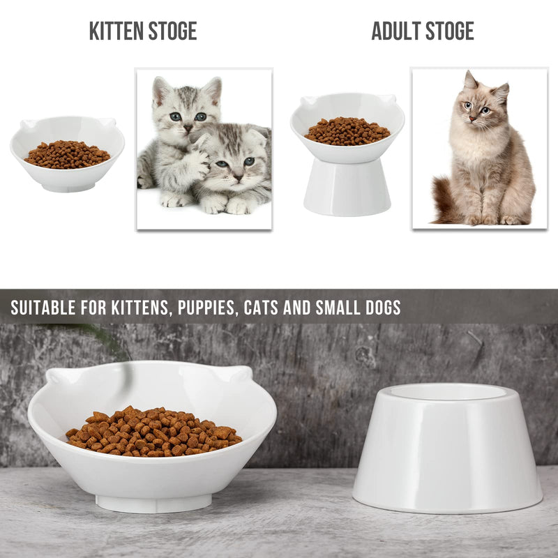 Detachable Elevated Cat Bowls, 15° Tilted Raised Cat Food Bowl Anti-Vomiting,Whisker Friendly, Adjustable Cat Dishes for Protecting Spine,Adult Kitten White - PawsPlanet Australia