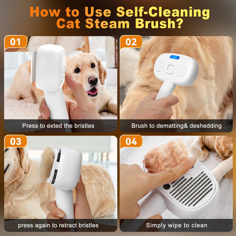 Pet Steam Brush for Dog & Cat - 3-in-1 Spray Hair Removal Comb for Shedding & Grooming, Dog Brushes for Indoor Cats, Cat Steam Brush & Pet Grooming Rake for Long & Short Haired Pets