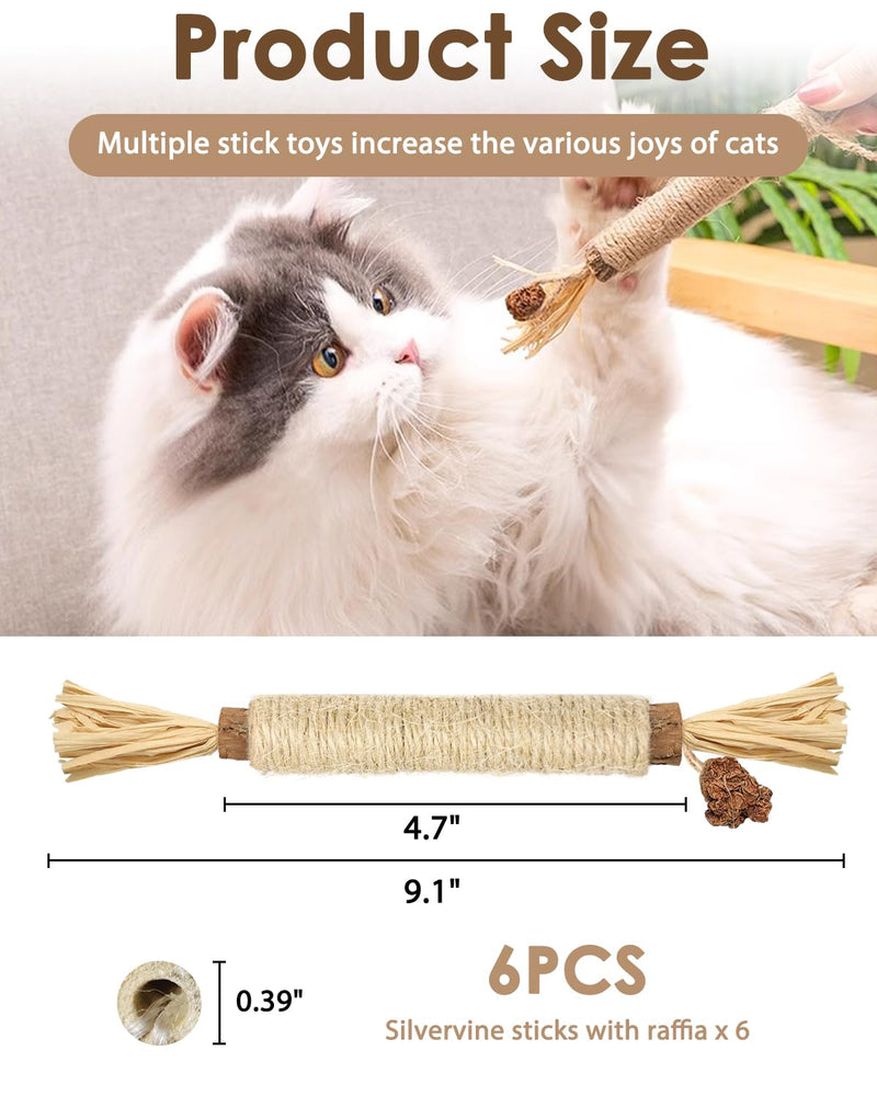 Tocirelo Silvervine Sticks Cat Toys - 6 Pack Natural Cat Chew Stick Toy for Cat Dental Care Teeth Cleaning, Matatabi Cat Nip Treat Toys for Indoor Cats Kittens Silvervine 6Pack