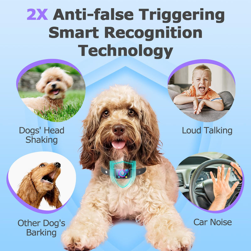 Bark Collar,Smart Dog Bark Collar for Small Medium Dogs with 8 Adjustable Sensitivity and 2 Vibrations Beep Rechargeable Anti Barking Training Collar No Shock Humane Bark Collars (Black) Black - PawsPlanet Australia