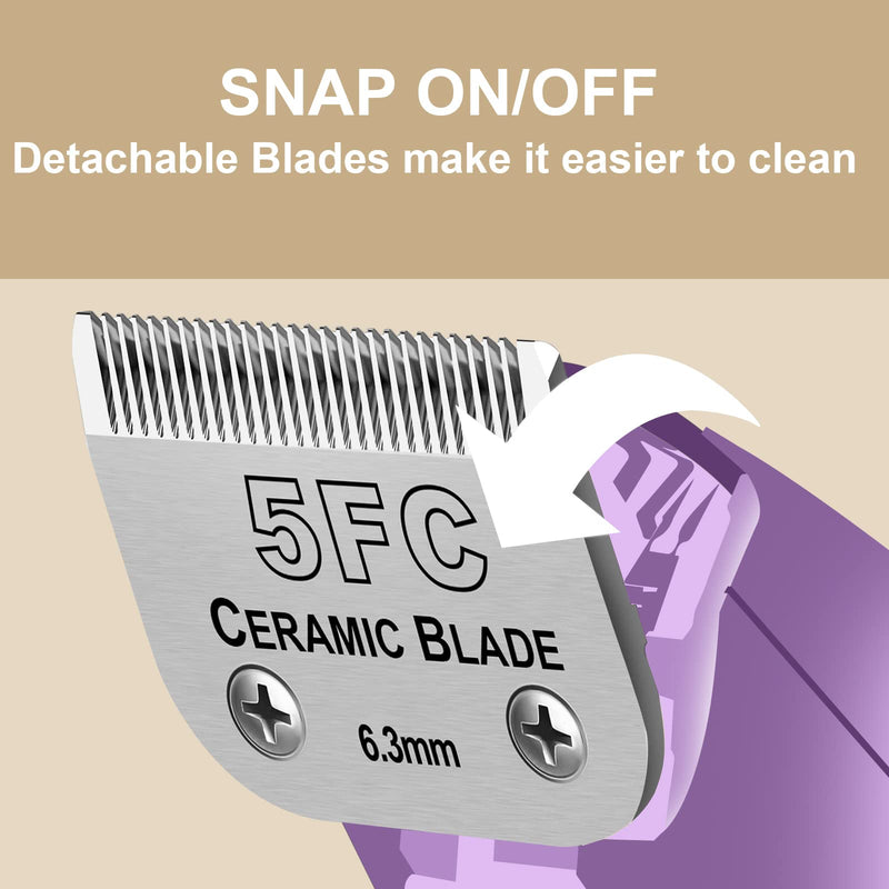 Detachable Pet Dog Grooming Clipper Ceramic Blades,Compatible with Andis Size 5FC 1/4”(6.3mm) Cut Length,Compatible with Oster A5,Wahl KM10 Series Clippers 5FC 6.3mm - PawsPlanet Australia