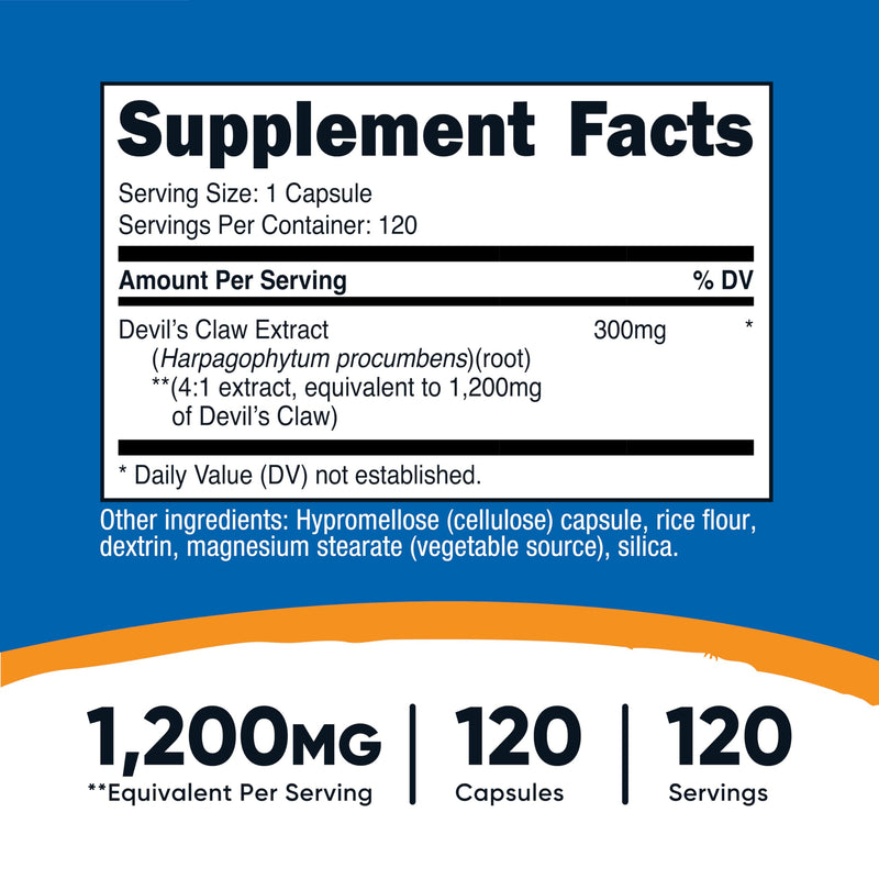 Nutricost Devils Claw Extract 120 Capsules for 120 Servings Per Bottle - Vegetarian, GMO Free and Gluten Free - PawsPlanet Australia