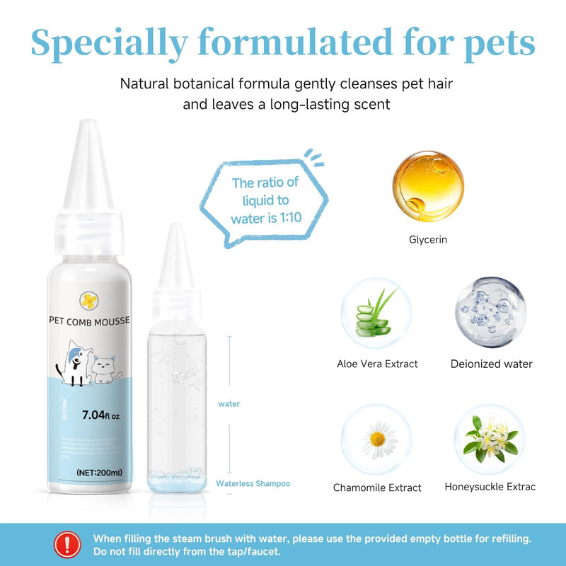 Pet Steam Brush for Dog & Cat – 3-in-1 Spray Hair Removal Comb for Shedding & Grooming, Softens Fur & Reduces Static – Water Brush for Long & Short Coats, Bath-Hating Pets, Includes Waterless Shampoo 7.6″-240ML - PawsPlanet Australia