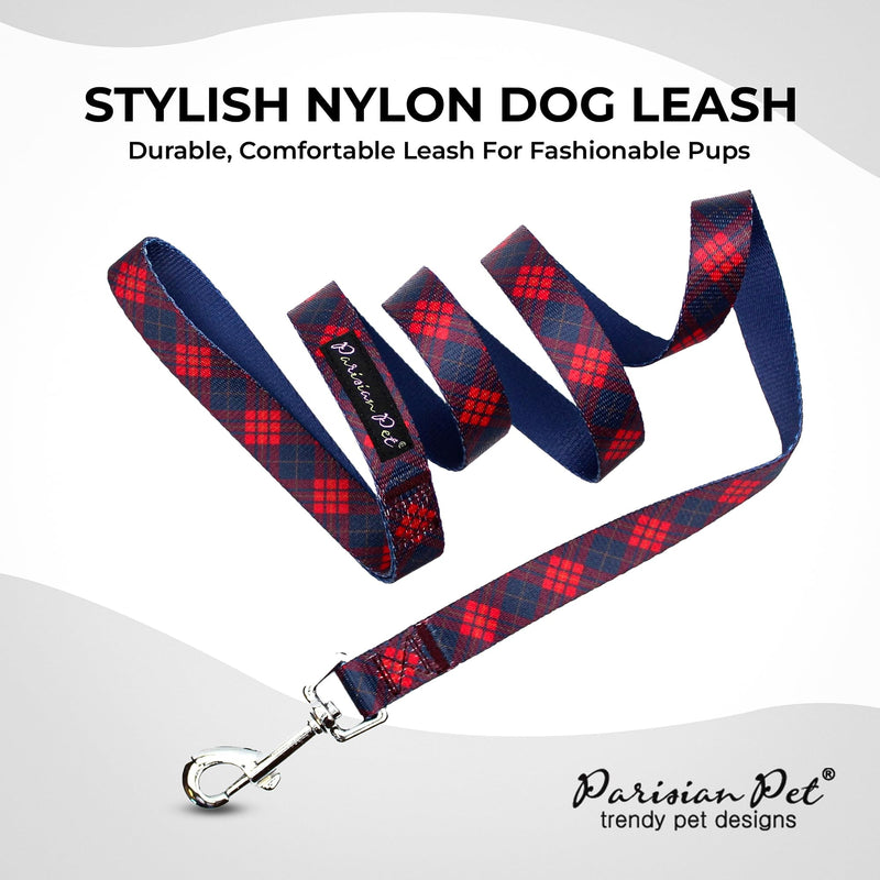 Parisian Pet Dog Lead - 4ft Long, Scottish Red Plaid Print, Durable Nylon Dog Training Leash - Traction Rope for Small/Medium Dogs