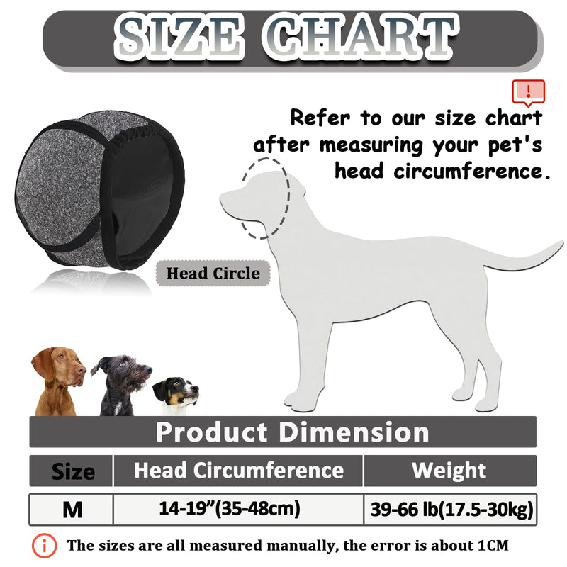 2PCS Dog No Shake Ear Wrap Muff & Calming Hoodie, Water Resistant Dog Ear Covers for Noise Protection, Anxiety Relief, Thunderstorms, Fireworks, Grooming, and Swimming (Grey, M)