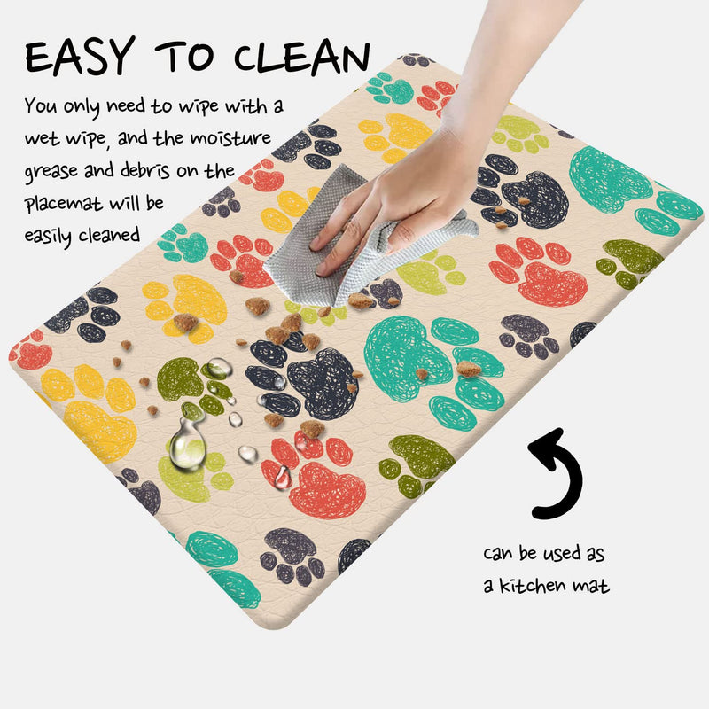 Rest-Eazzzy 30" x 18" Dog Food Mats for Floors Waterproof, Anti-Slip Dog Mat for Food and Water, Large Pet Feeding Mats for Dogs & Cats, Dog Bowl Mat Prevents Spills, Easy Clean, Multipattern 30*18 in Rainbow Paw Prints