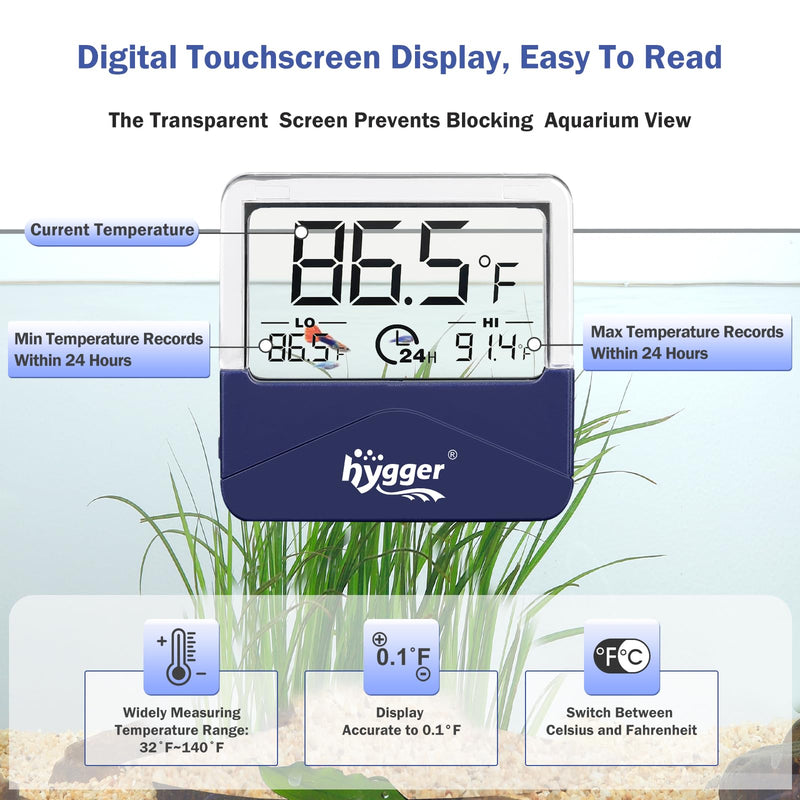 hygger Digital Aquarium Thermometer Records Max Min Temperature Sensor Gauge with LCD Display Stickable Fish Tank Thermometer for Saltwater, Freshwater, Fish, Amphibians, Reptiles S-Min/Max Temp Records - PawsPlanet Australia