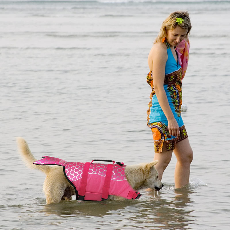Dogcheer Dog Life Jacket, Cute Mermaid Dog Life Vest for Swimming Boating with Superior Buoyancy and Rescue Handle, Adjustable Puppy Swim Vest Pet Floating Vest for Small Medium Large Dogs(Pink, M) Pink-Mermaid - PawsPlanet Australia