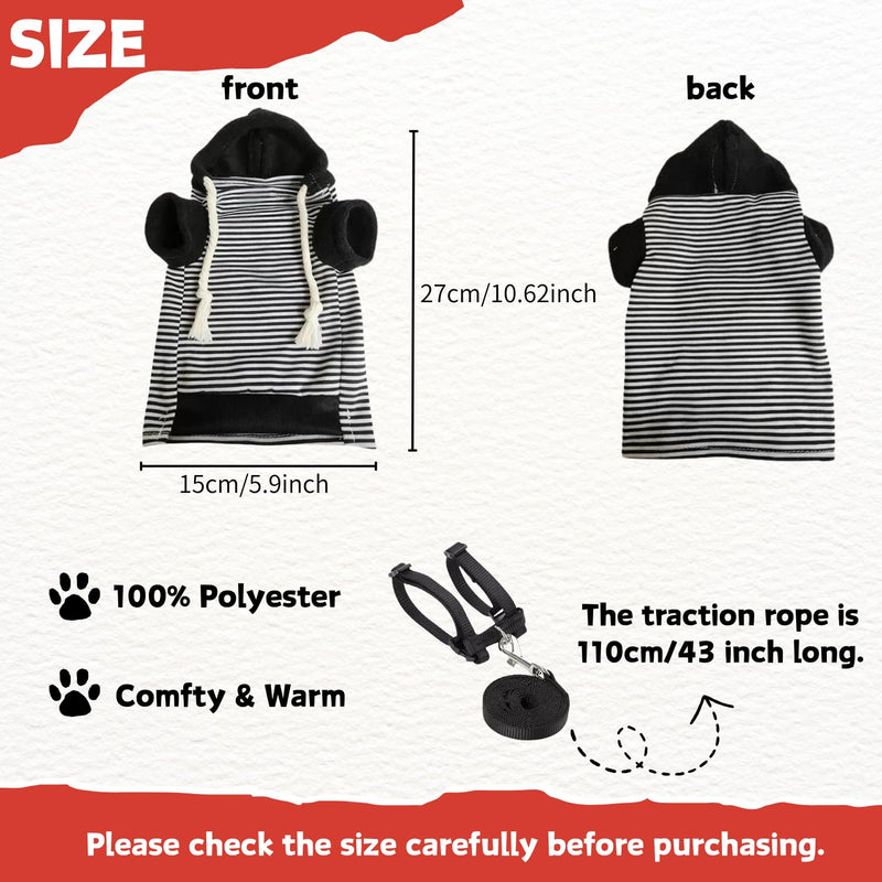 Ferret Harness and Leash Set Ferret Clothes Small Animals Harness Hoodies for Ferrets and Other Small Pet Accessories (Black White) black white