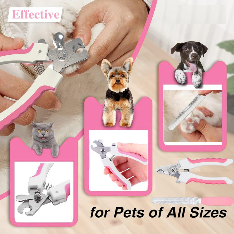 7 Pcs Cat Dog Brush Grooming Kits, Self-Cleaning Slicker Brush, Pet Nail Clipper and File, Flea Comb, Pet Shampoo Bath Brush, Pet Finger Toothbrush, Storage Bag (Pink) Pink - PawsPlanet Australia