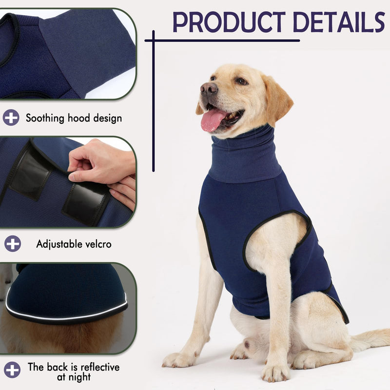 KOESON Dog Anxiety Vest, Thunder Jacket for Large Dogs Calming Jacket with Hoodie, Dog Anxiety Jacket for Fireworks, Separation, Anti-Anxiety Dog Hoodies for Noise Block & Ear Protection Blue 2XL XX-Large NavyBlue - PawsPlanet Australia