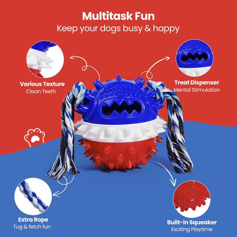 HGB Squeaky Dog Toys for Aggressive Chewers, Tough Dog Chew Toys for Large Medium Dogs, Indestructible Dog Toy to Keep Them Busy, Treat Dispensing Dog Toys for Boredom & Enrichment Blue - PawsPlanet Australia
