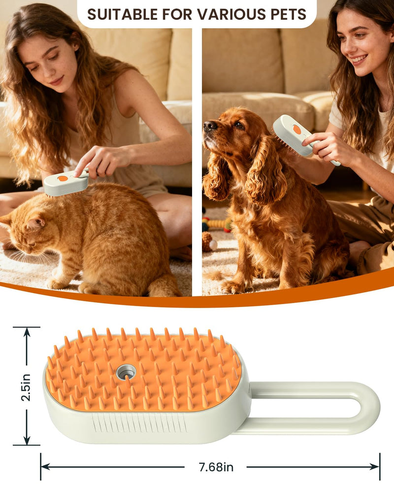 Cat Steam Brush for Shedding, Pet Steam Brush for Cats and Dog, 4 in 1 Rechargeable Cat Hair Brush, Spray Anti-Static, Massage, Cleaning, Shedding & Combing All In One, for Long & Short Haired Pets! Cream - PawsPlanet Australia