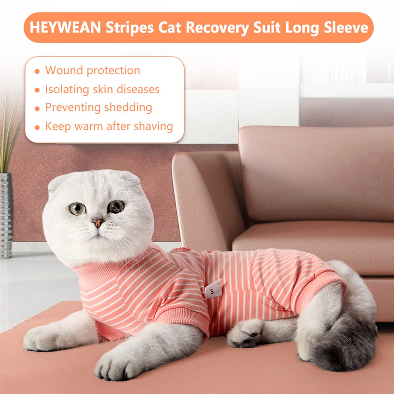 HEYWEAN Cat Recovery Suit Cats Vest Bodysuit After Surgery Stripes Long Sleeve Cat Onesies for Kitten Medical Care Cone Collar Alternatives Pet Surgical Shirt Cats Clothing Pajama Suit Orange Stripes M