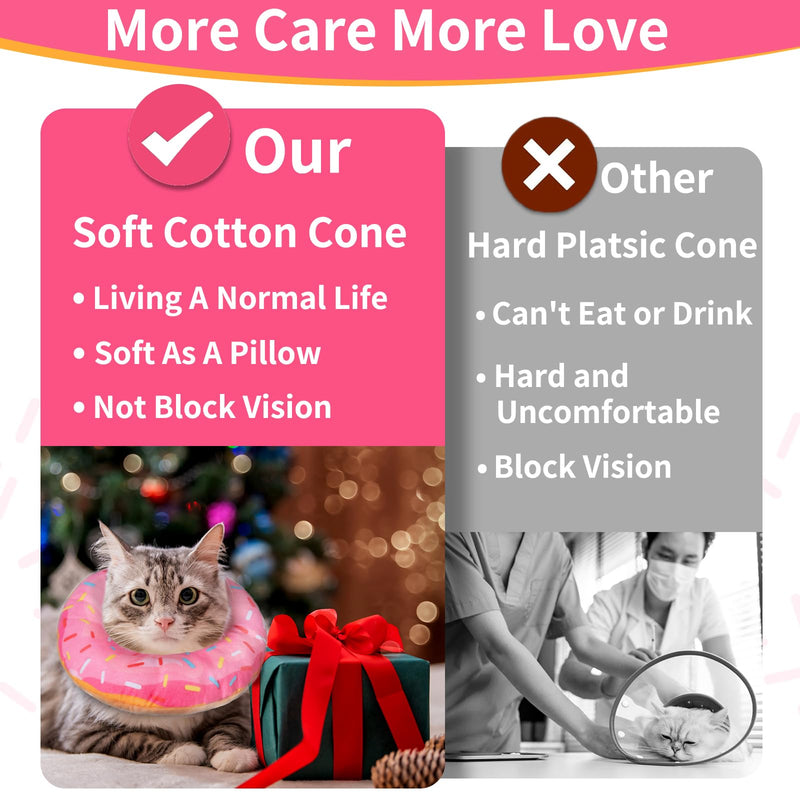 Hpetppy Cat Cone Collar Soft, Cat Recovery Collar for Wound Healing Cute Donut Adjustable Kitten Cones to Stop Licking Comfortable Lightweight Neck Elizabethan Collars for Kittens After Surgery Small Donut Pink