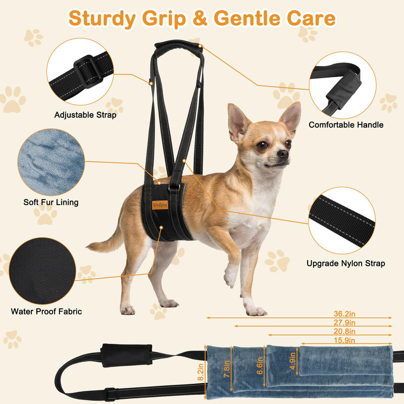 Vivifying Dog Lift Harness for Small Dogs, Soft Flannel Rear Leg Support Sling, Adjustable Dog Lifting Harness for Weak Back Legs, Senior Injured Disabled Dogs, ACL Surgery Mobility Assist, S, Gray