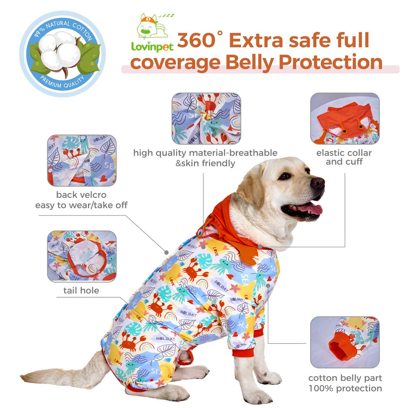 LovinPet Dog Recovery Suit for Large Medium Dogs - Dog Bodysuit for Abdominal Wound After Surgery Anti Licking Abdominal Wound Surgical Clothes Post-Operative Vest E-Collar Alternative,Crab,Red,XL XL Red collar/Blue - PawsPlanet Australia