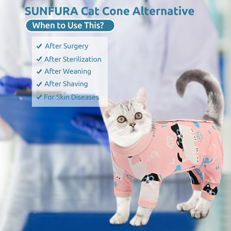 SUNFURA Cat Recovery Suit Full Body Suit, Cat Surgery Recovery Suit Female Kitten Onesie for Cats Anti-Licking, Pet Surgical Recovery Suit with Sleeves, Cat Spay Recovery Suit Male Neuter Pink M Medium