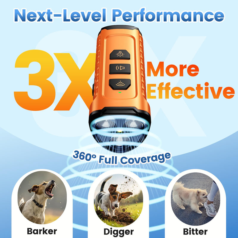 Dog Bark Deterrent Device 3X Anti Barking Device for Dogs, 5 Modes Stop Neighbors Dog Barks No More Safe for All Dogs 50FT Bark Control Indoor Outdoor with Flashlight,Dog Training Device Orange - PawsPlanet Australia