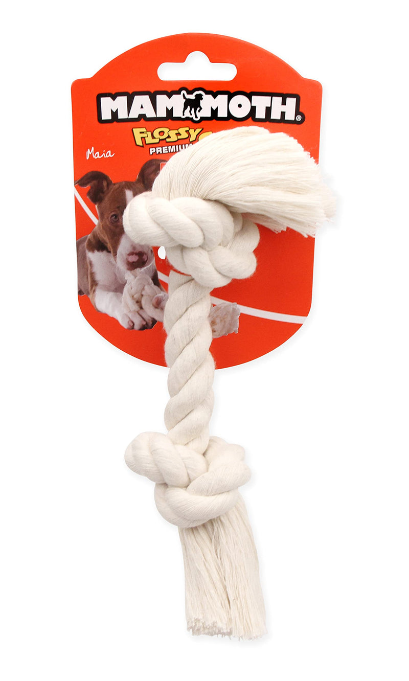Mammoth Flossy Chews 100 Percent Natural Cotton Rope Dog Toys - Premium White Knot Dog Rope Toy - Interactive Dog Tug Toy - Tug Dog Chewy Toy for Small Dogs - Small 9" Small 9" 2 Knot Rope Bone - PawsPlanet Australia