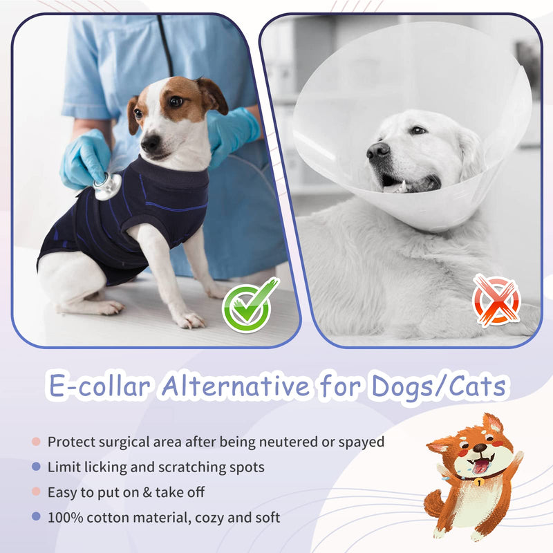 Kuoser Dog Surgery Suit Female Spay, Soft Dog Recovery Suit Male Neuter Anti Licking Dog Onesie E-Collar & Cone Alternative, Breathable Dog Surgical Suit for Surgery Recovery, Blue Strips XL X-Large (Back: 20.1" - 24.8"; Weight: 42 - 75LB) - PawsPlanet Australia