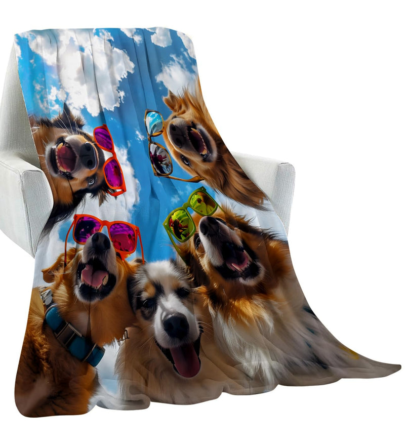 Funny Dog with Sunglasses Blanket, Playful Pet Group Illustration Lightweight Flannel Throw 50×60 for Couch Sofa Bed, Bright Cheerful Home Decor, Unique Gifts for Dog Lovers Adults Teens Girl 60x50 Inch - PawsPlanet Australia