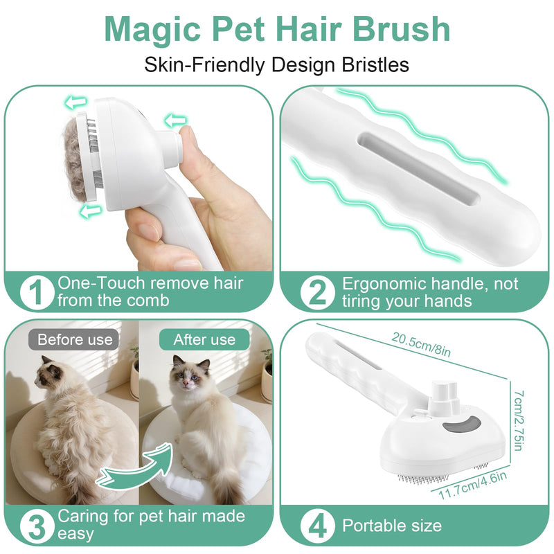 Dog Brush Cat Brushes for Shedding,Pet Steam Brush for Dogs Cats Spray Hair Removal Comb Steam Grooming for Long Short Haired Pets,Anti-Static Self Cleaning Grooming Tool Removes Loose Hair,white white
