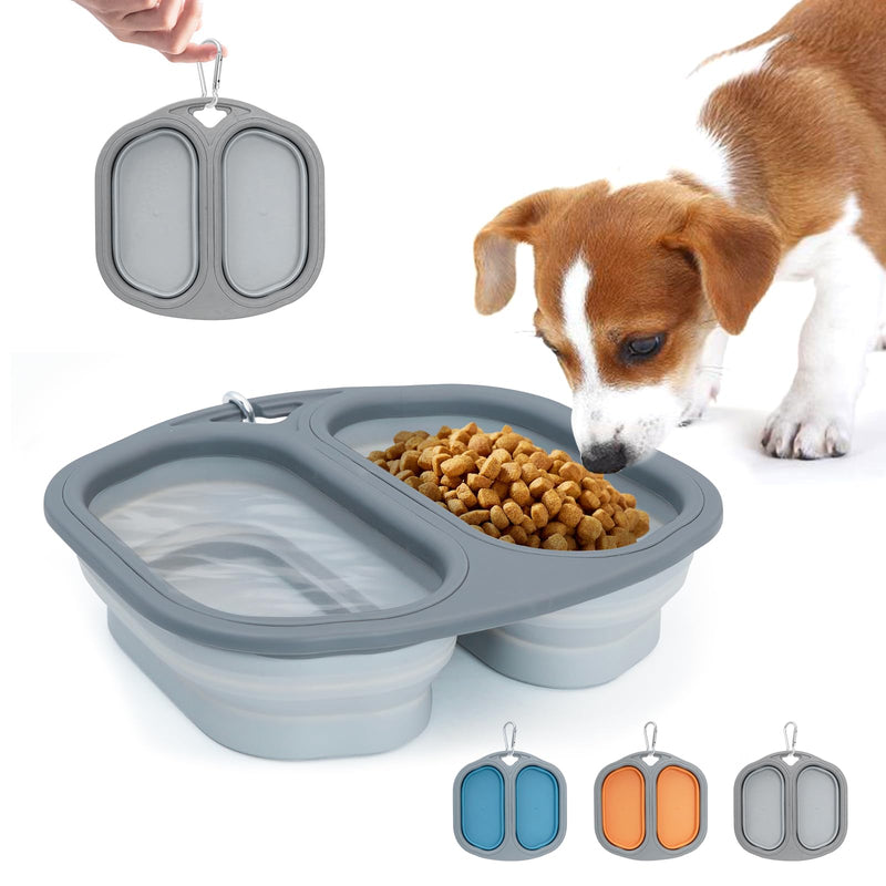 Collapsible Dog Bowls 2 in 1 Portable Dog Bowls Dog Travel Water Food Bowls with Carabiner, Perfect for Small Dogs and Cats, Compact and Lightweight, BPA Free, Grey - PawsPlanet Australia