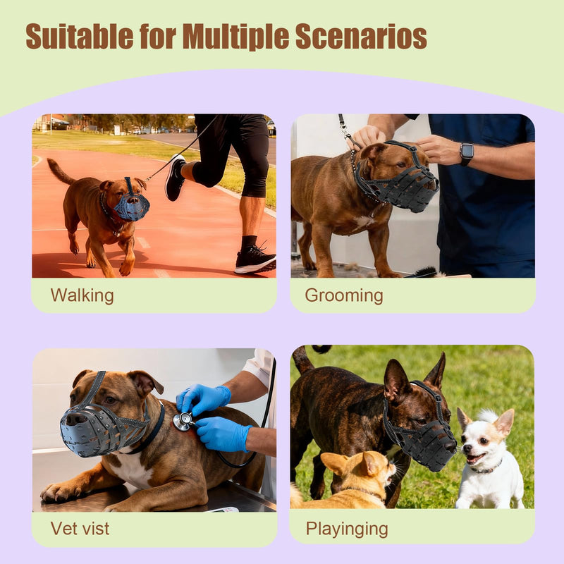 PVC Woven Basket Dog Muzzle for Medium & Large Sized Dogs - Pitbull, Amstaff & Rottweiler Breathable Adjustable Muzzle, Safe Anti-Chewing Biting Comfortable M - PawsPlanet Australia