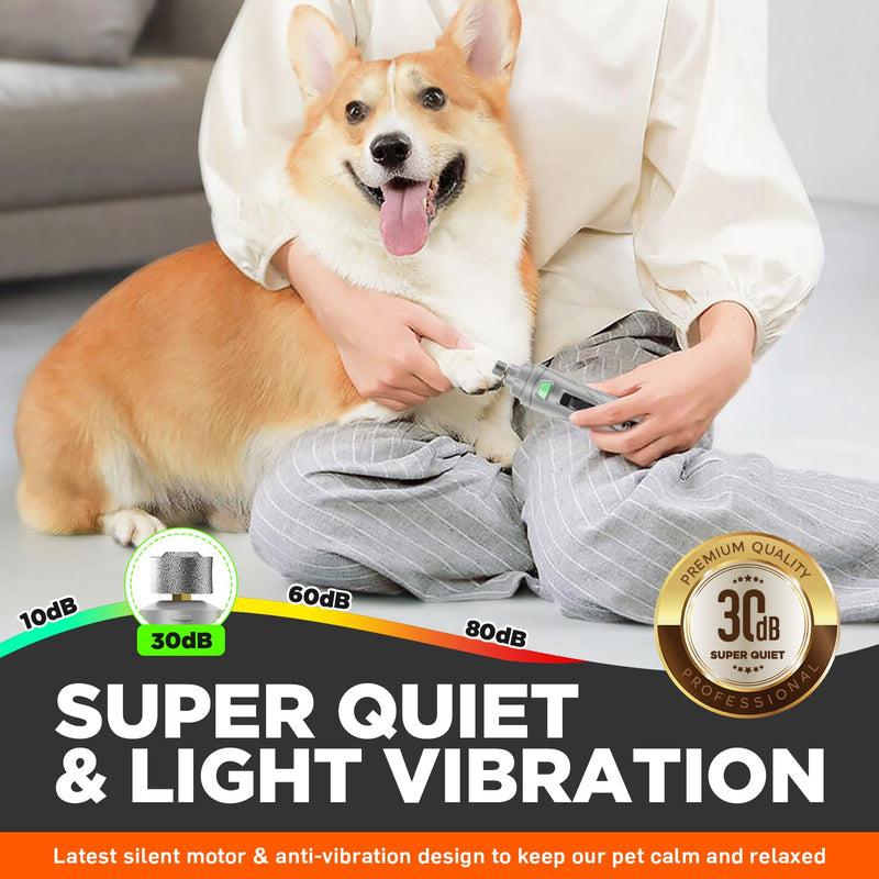 Dog Nail Grinder Quiet Dog Nail Trimmers with 2 LED Lights 3-Speed 3 Grinding Bits 3 Grinding Ports Rechargable Dog Nail Clippers Tool for Large Small Dogs Cats-A Light Grey - PawsPlanet Australia
