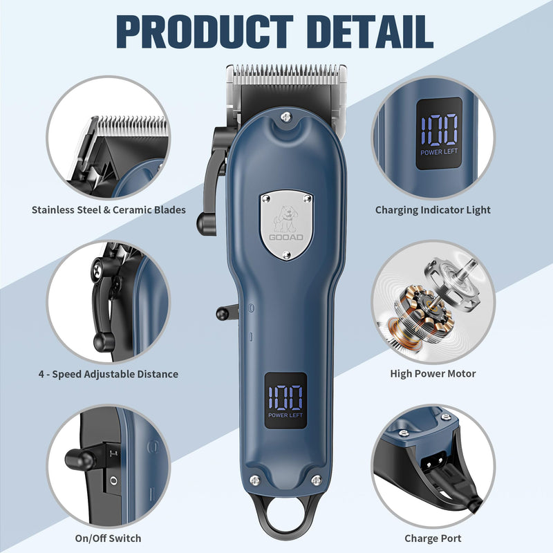 Dog Hair Clippers for Grooming Cordless Pet Clippers for Dogs Thick Hair with Metal Blades, Electric Rechargeable Dog Trimmer for Grooming Low Noise Pet Grooming Kit,Blue Blue - PawsPlanet Australia