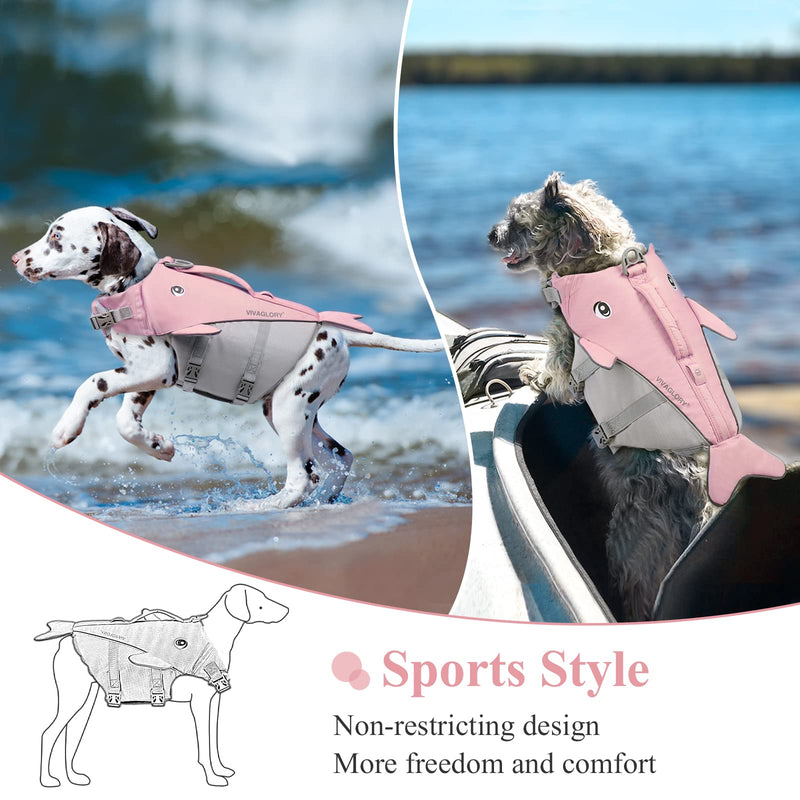 VIVAGLORY Cute Dog Life Vest, Swimming Vest with Handle, Ripstop & Buoyancy for Doggy Puppy, Dog Life Jacket for Swimming & Boating, M, Sakura Pink M: 22-26 inch (Ribcage Girth) - PawsPlanet Australia