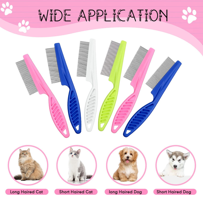 10 Pcs Flea Comb for Dogs and Cats Flea Remover Tool with Stainless Steel Metal Teeth for Detangling Grooming Kit, Pink, Blue, White and Green, 2 Sizes - PawsPlanet Australia