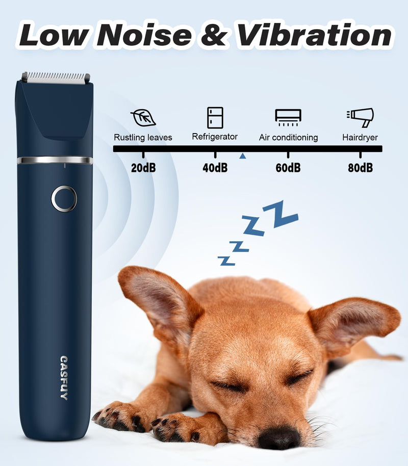 Casfuy Cordless Hair Trimmer, Low Noise Grooming Clipper for Dogs Cats & Small Pets, USB Rechargeable, Double Blades for Trimming Hair Around Paws, Eyes, Ears, Face, Rump German Blue - PawsPlanet Australia