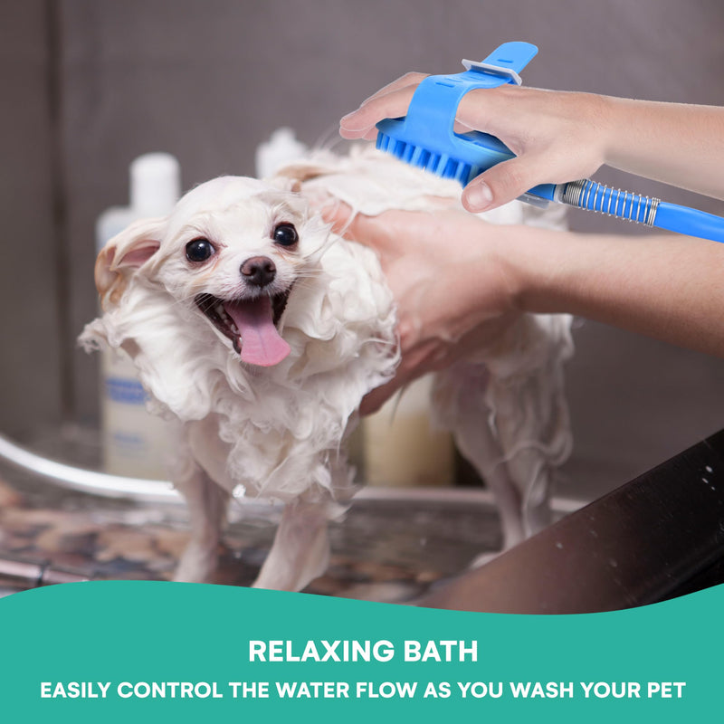 Black Rhino Dog Shower Attachment 2-in-1 Sprayer and Scrubber - Slip on Dog Wash with Hose and Shower Attachment - Indoor/Outdoor Pet Bathing and Grooming - Fast and Easy at Home Dog Cleaning, Blue - PawsPlanet Australia