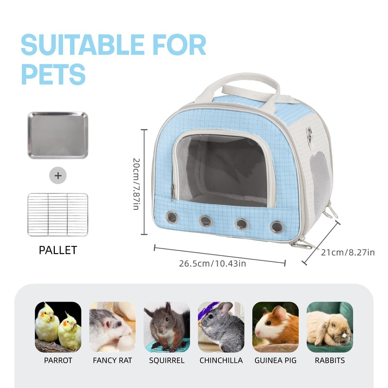 Blue Guinea Pig Carrier Backpack with Clear Observation Window & Leak-Proof Tray | Ventilated Design for Chinchilla/Fancy Rat | Portable Hand-Carry to Vet Visit/Park BLUE - PawsPlanet Australia