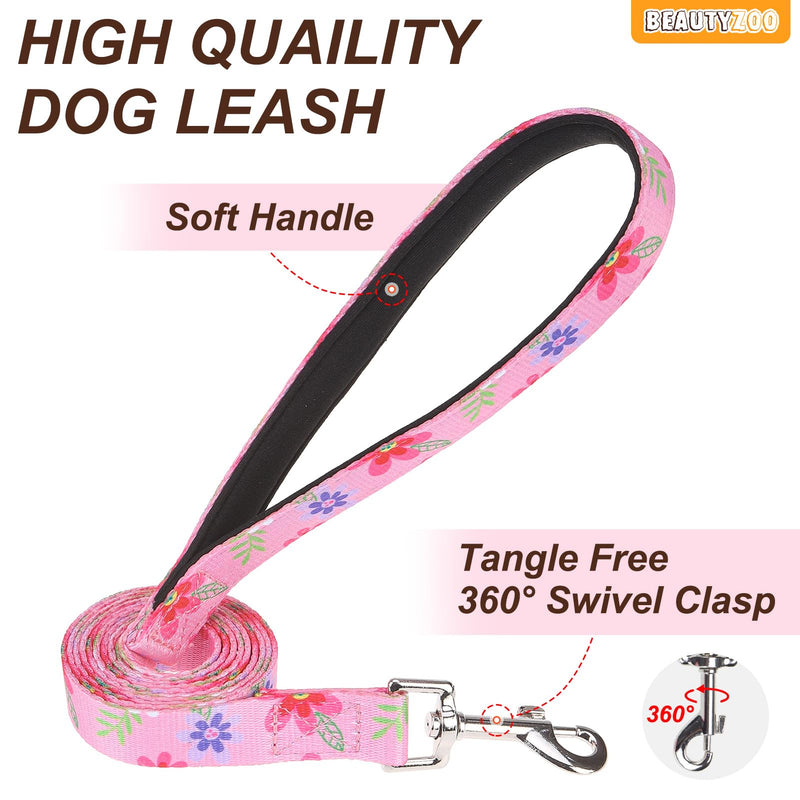BEAUTYZOO No Pull Dog Harness and Leash Set with 2 Metal Leash Clips - Overhead-Free 3 Snap Buckles Design, Adjustable No-Choke Soft Padded Reflective Oxford Pet Vest for Small Medium Large Dogs, M M: chest 16"-28" Pink Flower - PawsPlanet Australia