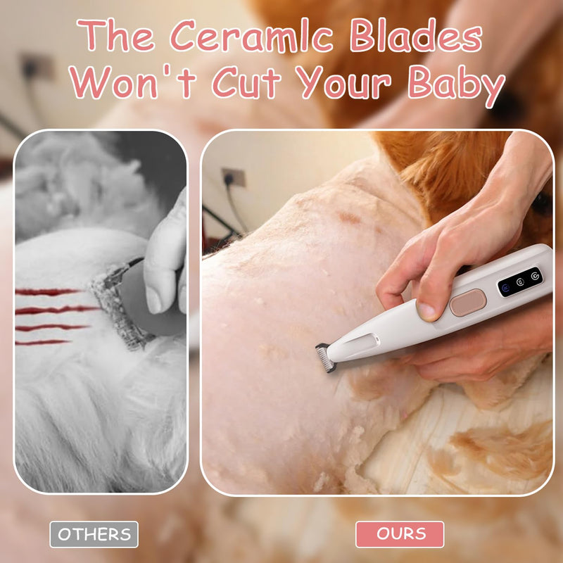 Dog Paw Trimmer with Detachable Ceramic Blade for Trimming, Cat & Dog Hair Clippers, Electric Dogs Trimmer for Paws, Rechargeable Paws Trimmers for Paws, Eyes, Ears, Face, Rump-White(Set of 3) White Set of 3 - PawsPlanet Australia