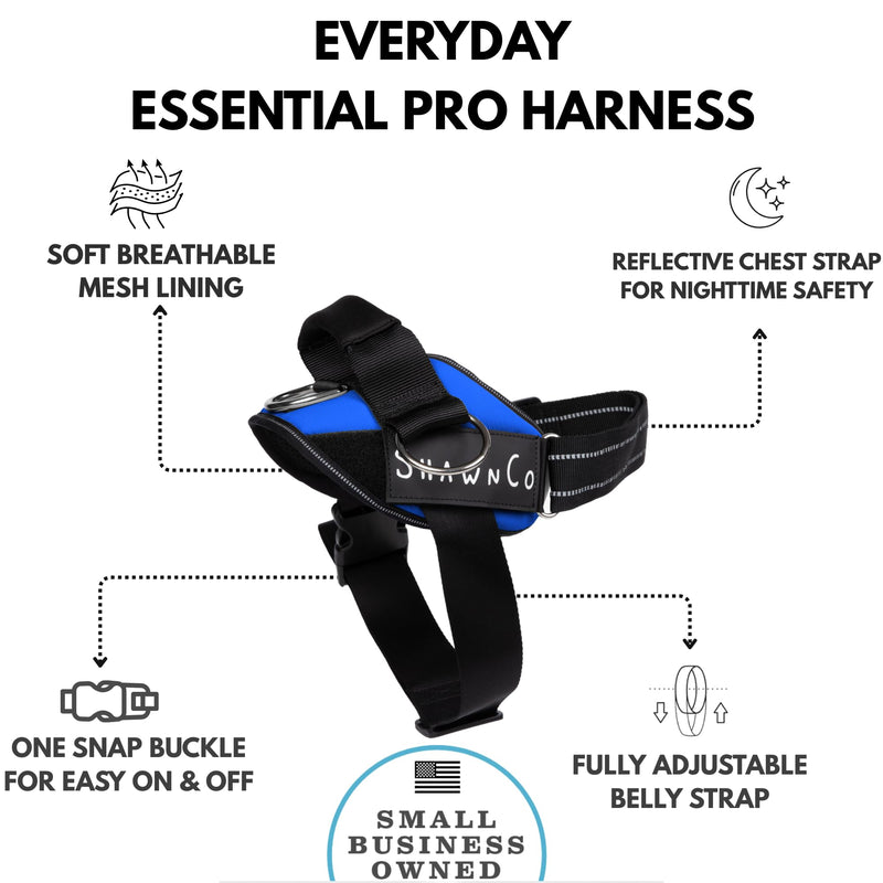 ShawnCo Essential Pro Dog Harness, No-Pull Pet Vest with 3 Leash Clips and Removable, Reflective Side Patches, Adjustable and Padded Harness for Small, Medium and Large Dogs (Electric Blue, S) Electric Blue - PawsPlanet Australia