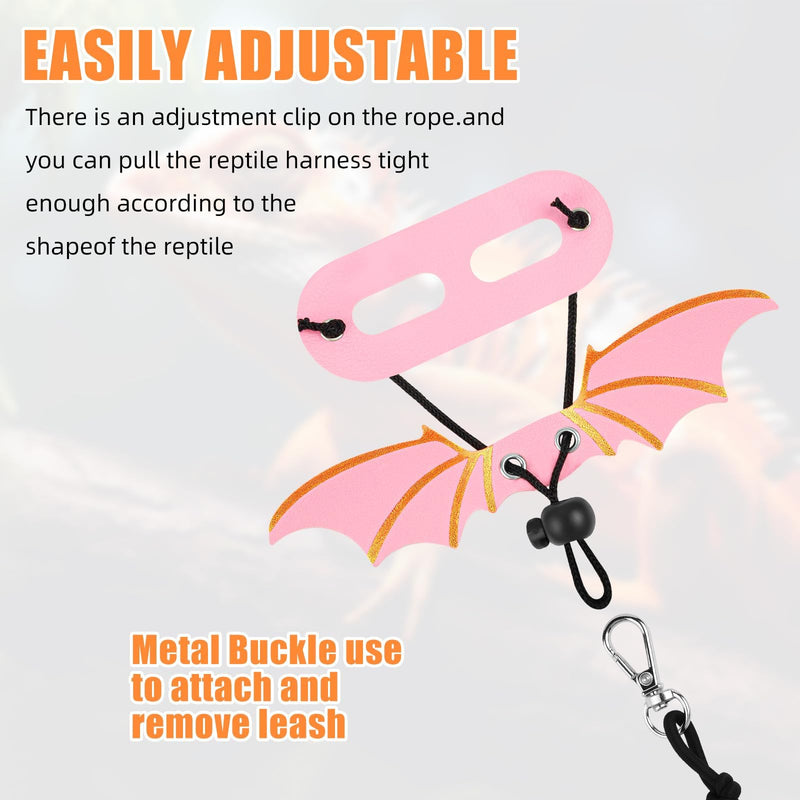 3PCS Pink Bearded Dragon Harness and Leash, Adjustable Lizard Harness with Wings for Reptile Lizard, Amphibians, Outdoor Walking Vest with Traction Rope (S, M, L) - PawsPlanet Australia