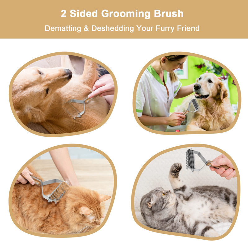 Undercoat Rake for Dogs - Dual-Sided Deshedding Blade, Wooden Handle, Professional Pet Grooming Tool with Matting Remover & Shedding Control for Double Coat Dogs & Long-Haired Cats, Large - PawsPlanet Australia