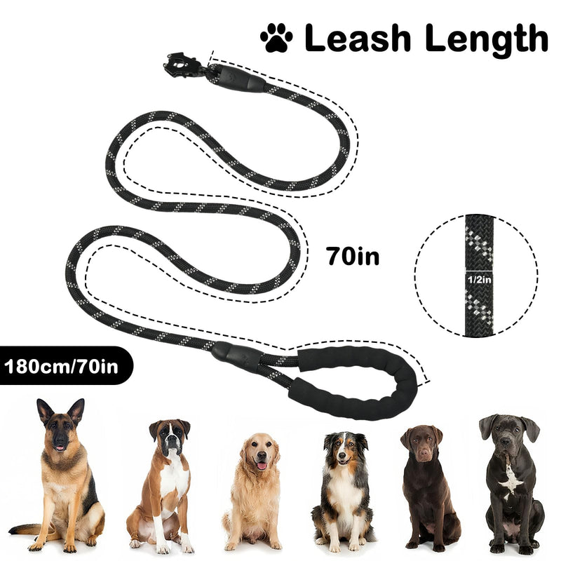 Heavy Duty Dog Leash for Large Dogs, 6FT Reflective Puppy Lead with Upgrade Frog Hook, Strong Secure Bungee Leash for Medium Large Breed Dogs Walking Training (Black) Black - PawsPlanet Australia