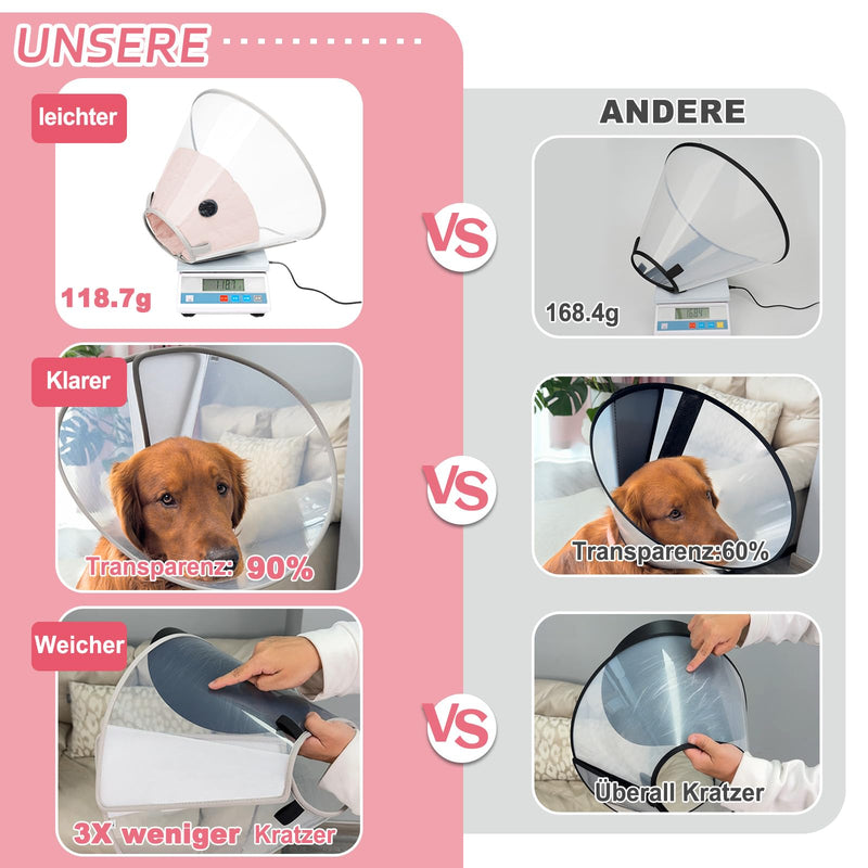 Supet Dog Collar to Prevent Licking with Soft Pad, Clear Elizabeth Recovery Cervical Collar After Surgery, Alternative Head Frill for Large, Medium and Small Dogs (Pink, 2XL)