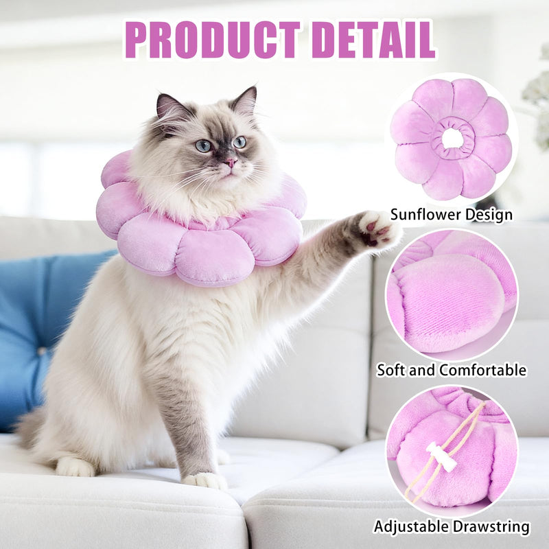 QKURT Cat Cone Collar Soft, Adjustable Pet Recovery Collar, Cute Sunflower Neck Cat Cones After Surgery, Prevent Licking Biting Protect Wounds for Puppies, Cats