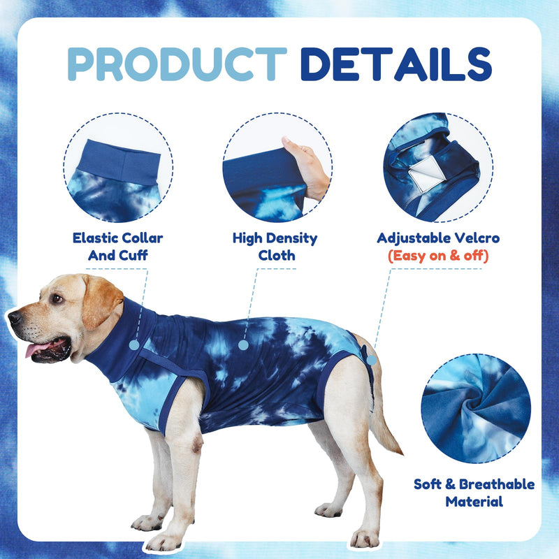 Breathable Dog Recovery Suit for Male/Female, Tie Dye Blue Dog Onesie for Abdominal Wounds, Cone E-Collar Alternative After Surgery to Anti-Licking, Professional Surgery Suit for Dogs XX-Small - PawsPlanet Australia