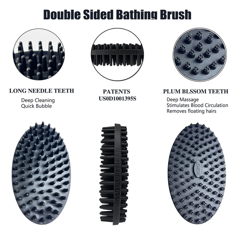 ROPO Double Sided Dog Bath Brush, Pet Grooming Tool with Long and Plum Blossom Teeth, Deep Cleaning and Massage (Black) Black - PawsPlanet Australia